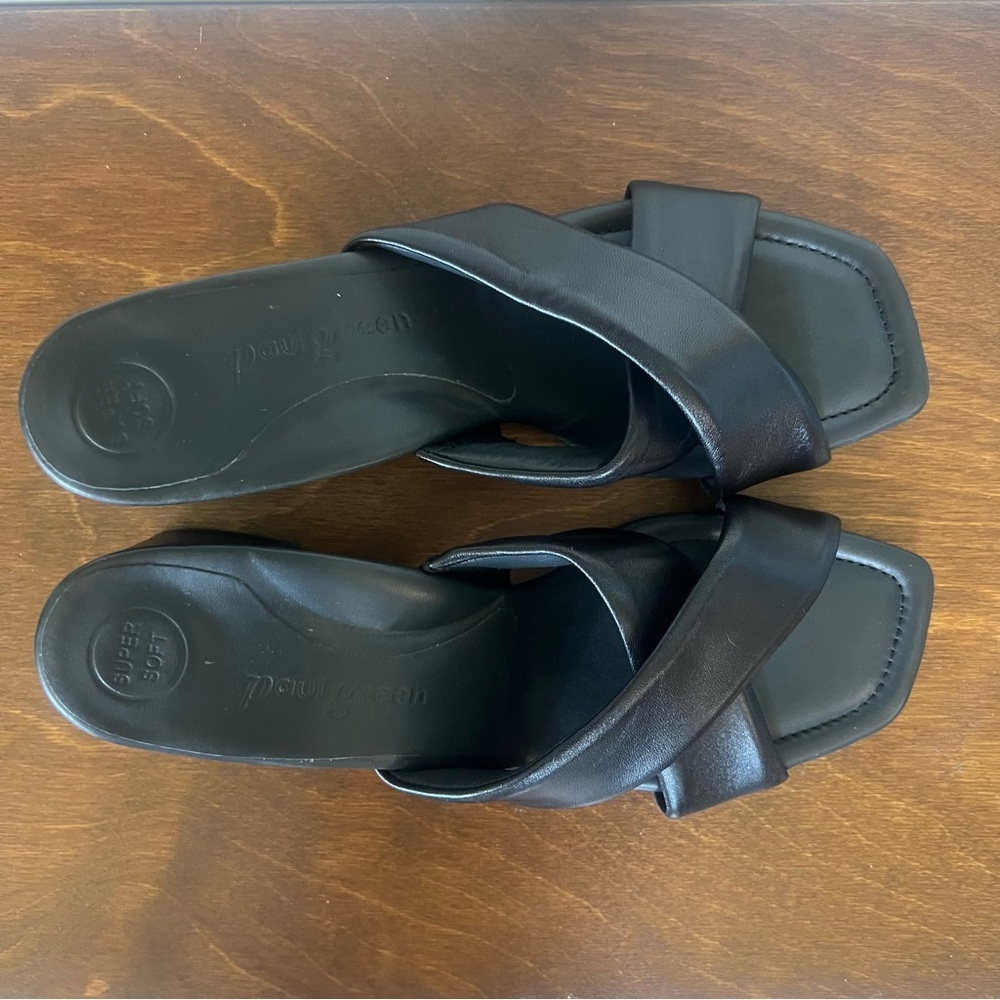 Paul Green Black Leather Crisscross Mules – Size 9 (Runs Small, Fits Like 8/8.5) - Picture 6 of 7